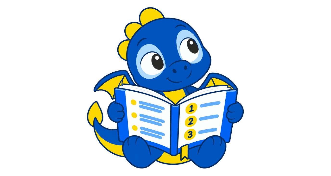 La mascotte di HUB seduta su una pila di libri